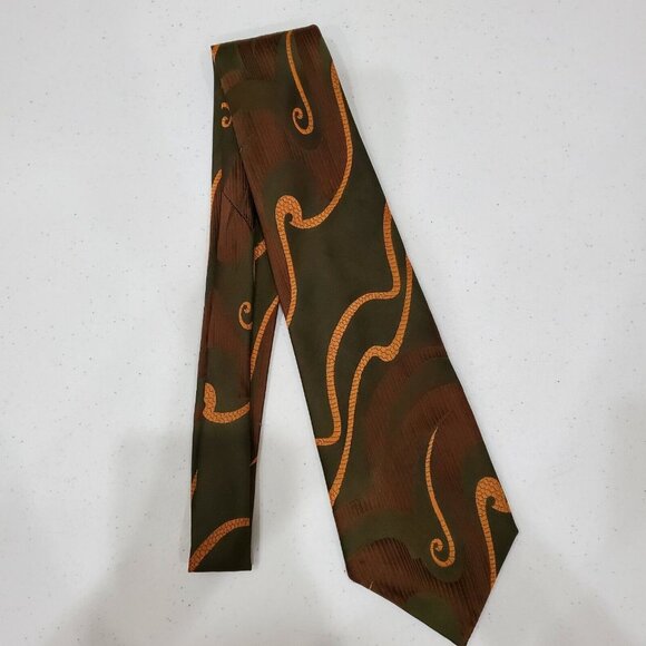 Commodore Trevira Other - Commodore Trevira Mens  Dress Tie Golden Brown Green Geometric Print